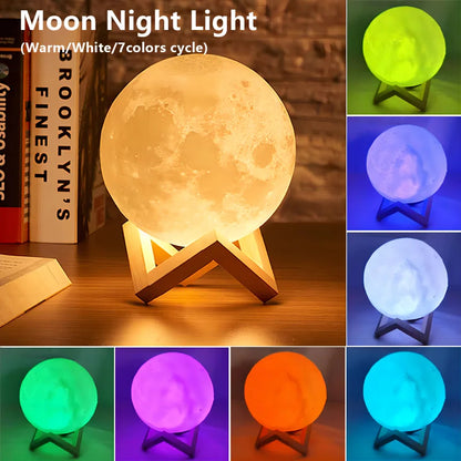 3D Luminous Moon Night Light – Cozy LED Bedroom Ambient Lamp
