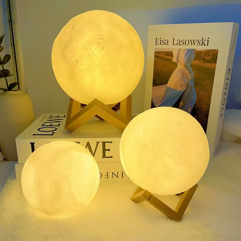 3D Luminous Moon Night Light – Cozy LED Bedroom Ambient Lamp