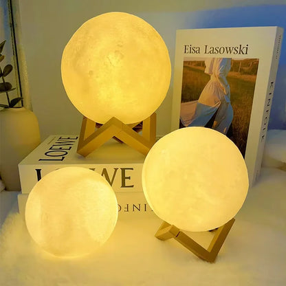 3D Luminous Moon Night Light – Cozy LED Bedroom Ambient Lamp